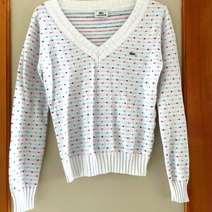 Lacoste Women's White V-Neck Sweater